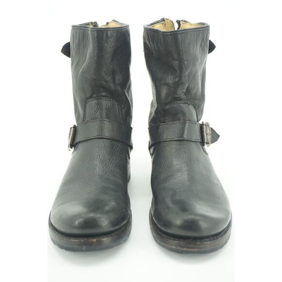 Frye Veronica Shortie Black Leather Biker Boots size 7.5 Slouchy Buckle - Picture 4 of 11